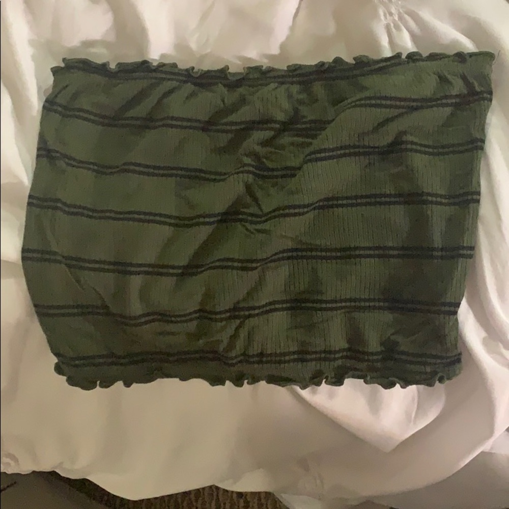 Green and black stripped cropped tube top